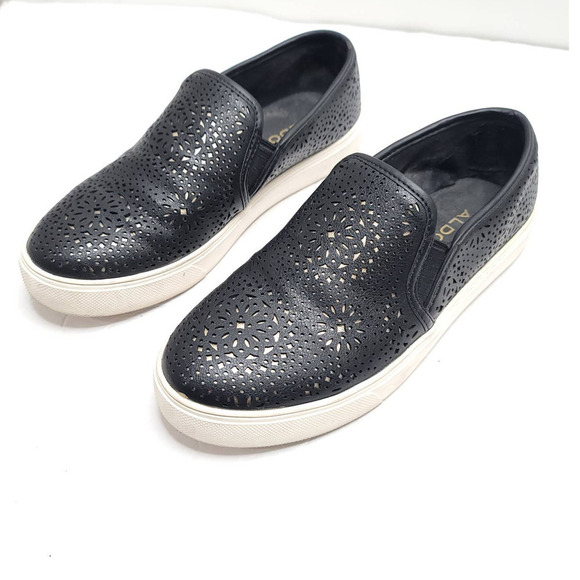 Aldo Alavyan Perforated Laser Cut Wedge Slip on Sneakers For Women Black - Picture 1 of 6